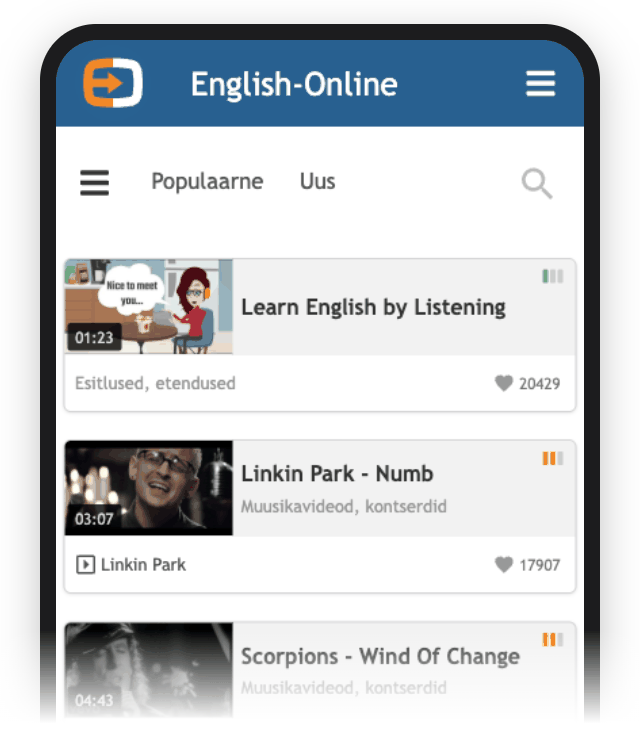 English-Online rakendus on saadaval kõigile mobiilseadmetele.